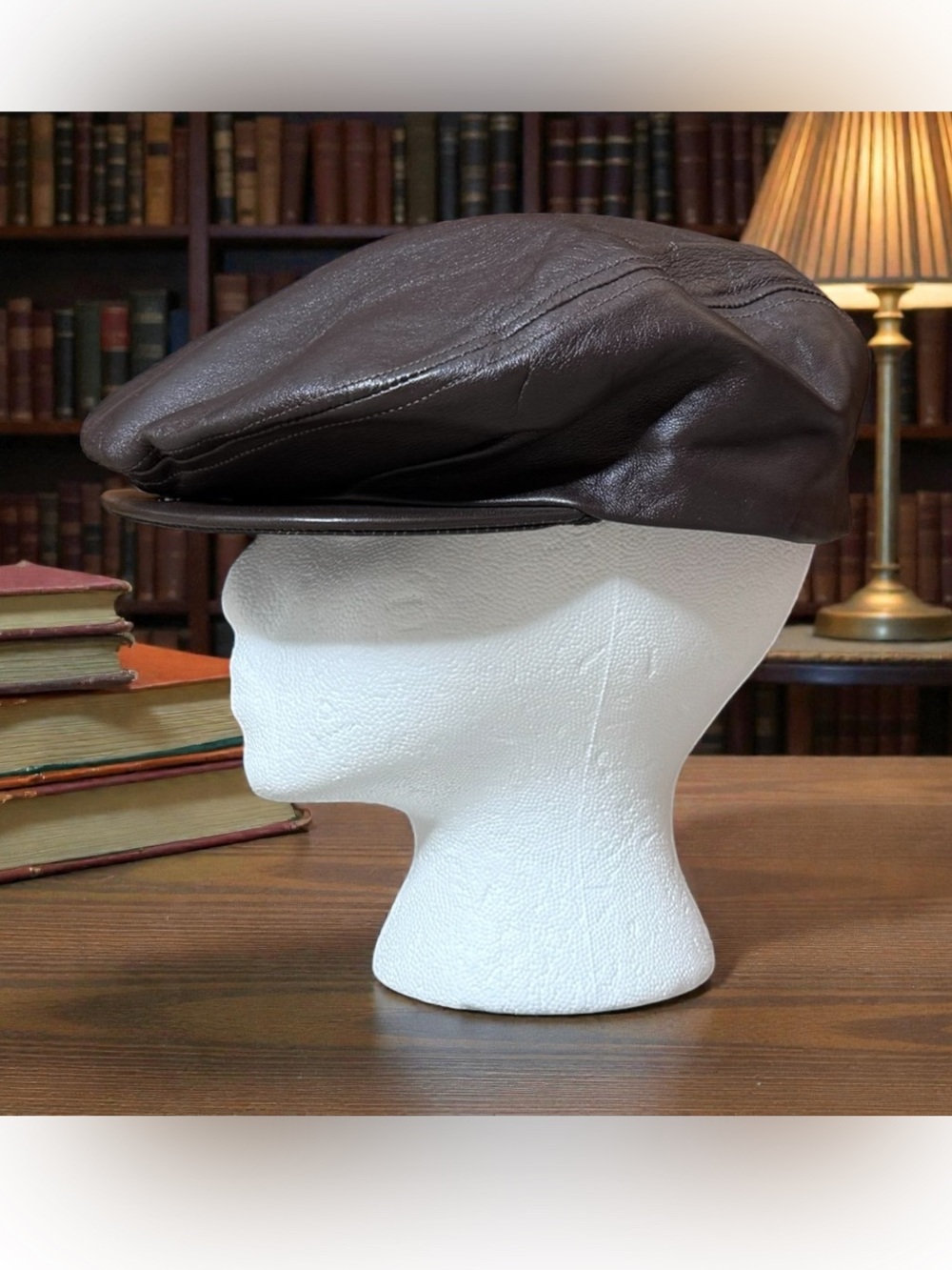 Capas Headwear NY Vintage Newsboy Cap Hat Cabbie Lambskin Brown Leather USA XL
